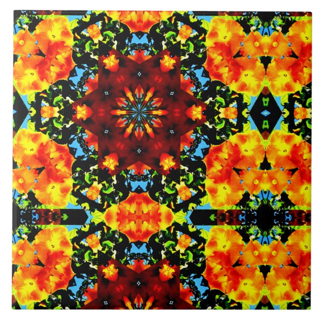 Floral Orange Ceramic Tile (Front)