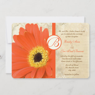Floral Orange Coral Gerber Daisy Lace Wedding Invitation