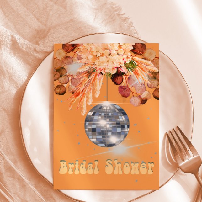 Floral Orange Disco Ball Bridal Shower Invitation (Creator Uploaded)
