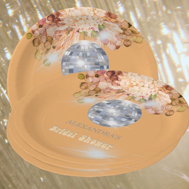 Floral Orange Disco Ball Bridal Shower  Paper Plate (Creator Uploaded)