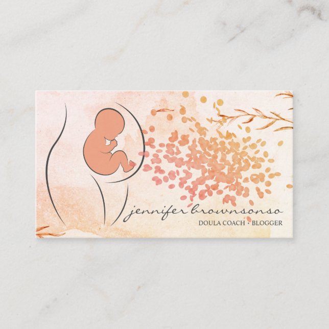 Floral Orange Doula Birth Coach Pregnant Business Card (Front)