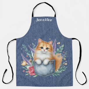 Floral Orange Ginger Cat All-Over Print Apron