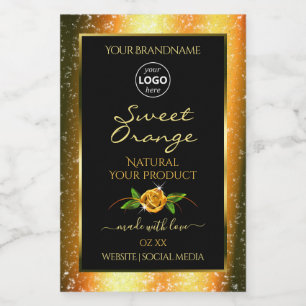 Floral Orange Glitter Black Product Labels Logo