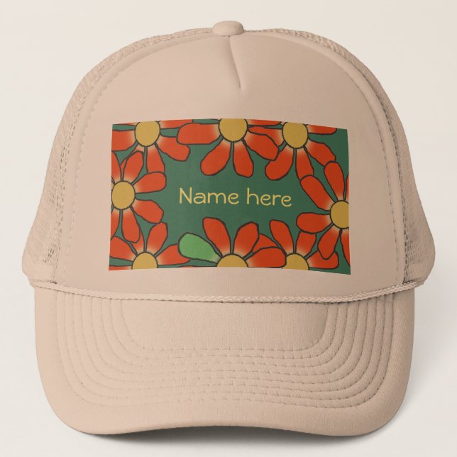 Floral orange green trucker hat (Front)