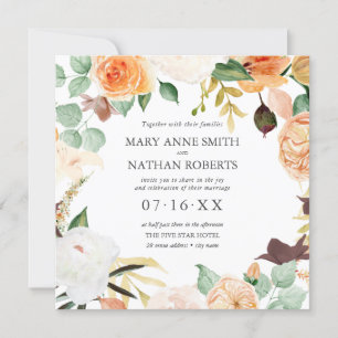 Floral Orange Late Summer ALL IN ONE Wedding Invitation