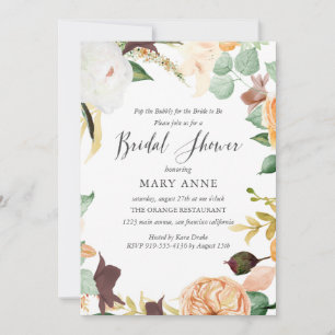 Floral Orange Late Summer Wedding Bridal Shower  Invitation