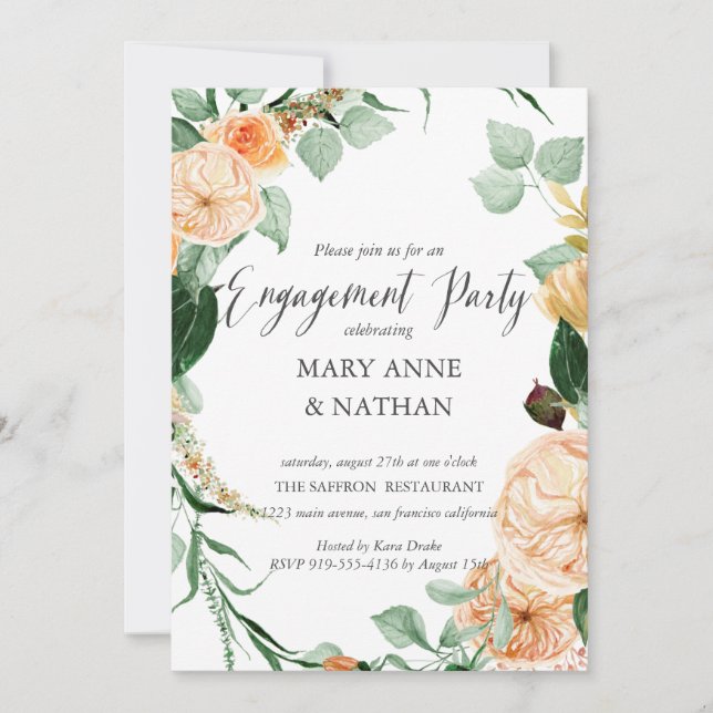 Floral Orange Late Summer Wedding ENGAGEMENT PARTY Invitation (Front)