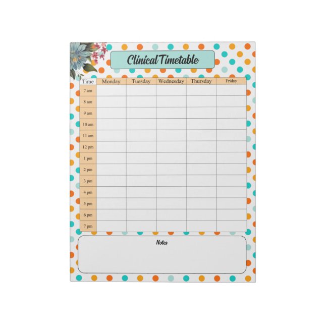 Floral Orange n Blue_ Clinical Timetable Notepad (Rotated)