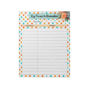 Floral Orange n Blue _ Key Terms to Remember Notepad