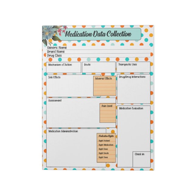 Floral Orange n Blue _ Medication Data Collection Notepad (Rotated)