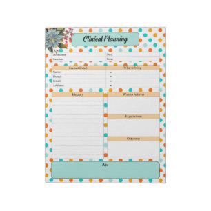 Floral Orange n Blue Polka Dot _ Clinical Planning Notepad