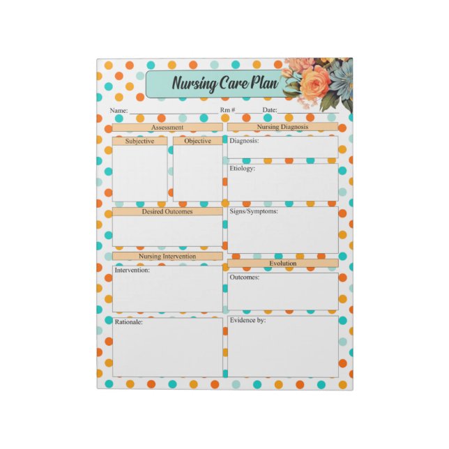 Floral Orange n Blue Polka Dot _ Nursing Care Plan Notepad (Rotated)