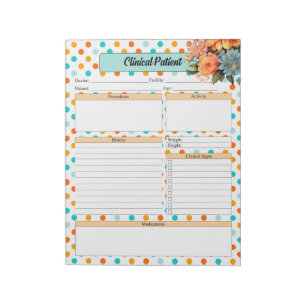 Floral Orange n Blue Polka Dots _ Clinical Patient Notepad
