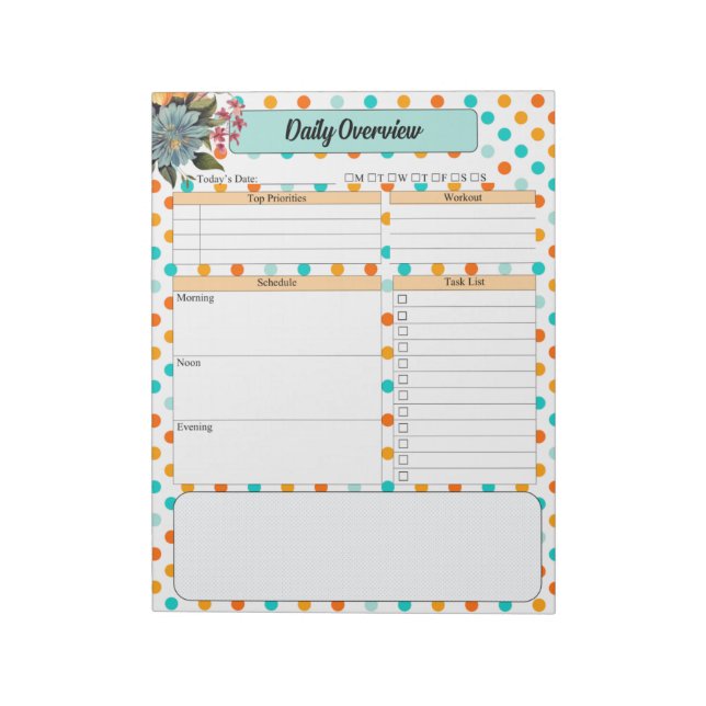 Floral Orange n Blue Polka Dots _ Daily Overview Notepad (Rotated)