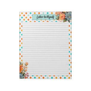 Floral Orange n Blue Polka Dots_ Letter to Myself Notepad