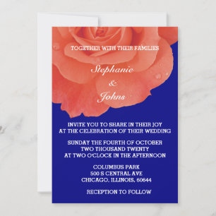 Floral Orange Navy Blue Terracotta Boho Wedding Invitation