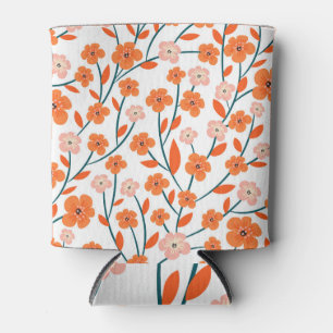 Floral Orange Pastel White Seamless Can Cooler