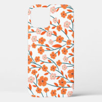 Floral Orange Pastel White Seamless