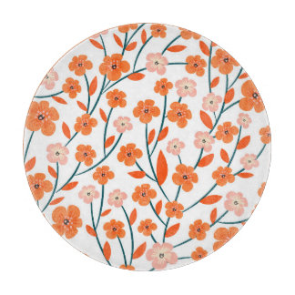 Floral Orange Pastel White Seamless Cutting Board