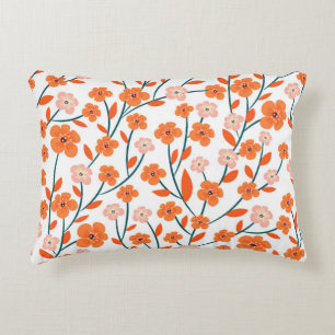 Floral Orange Pastel White Seamless Decorative Cushion