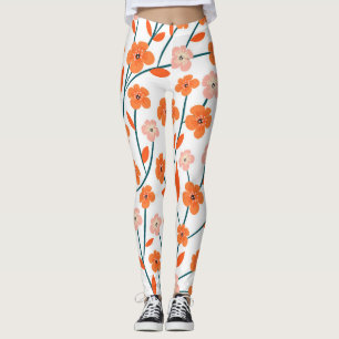 Floral Orange Pastel White Seamless Leggings