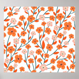 Floral Orange Pastel White Seamless Poster