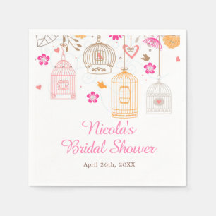 Floral Orange & Pink Bird Cages Bridal Shower Napkin