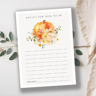 Floral Orange Pumpkin Advise for Mum Baby Shower Enclosure Card