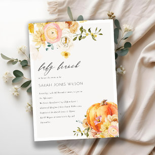 Floral Orange Pumpkin Baby Brunch Shower Invite