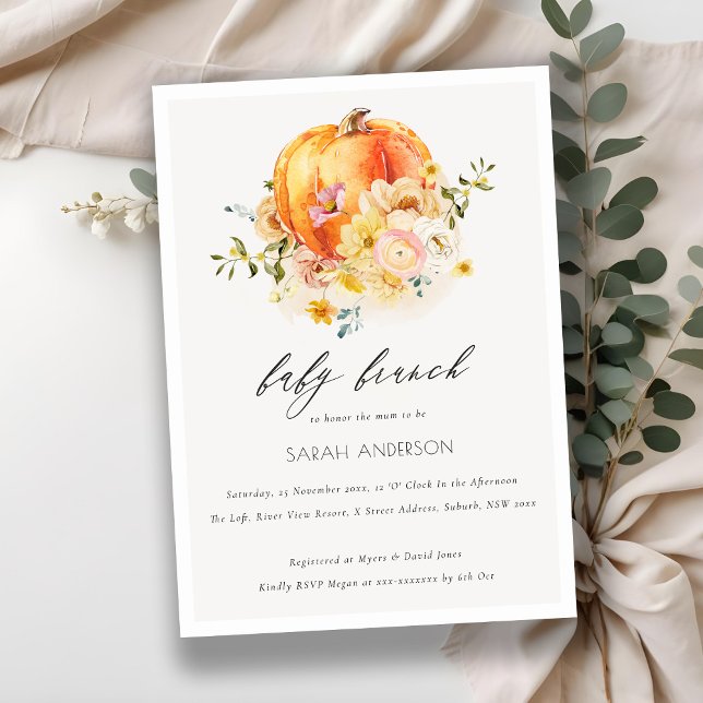Floral Orange Pumpkin Baby Brunch Shower Invite (Creator Uploaded)