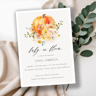 Floral Orange Pumpkin Baby In Bloom Shower Invite