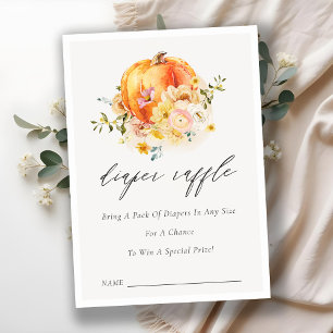 Floral Orange Pumpkin Diaper Raffle Baby Shower Enclosure Card