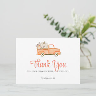 Floral Orange Pumpkin Truck Thank You Card