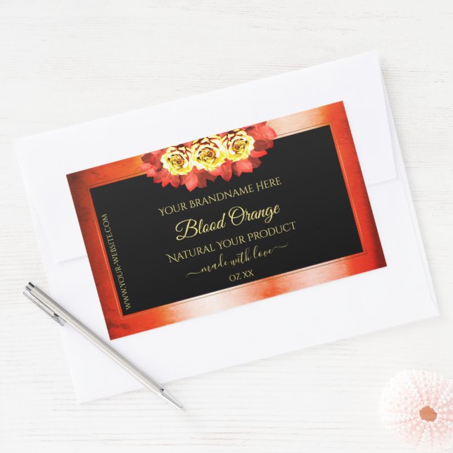 Floral Orange Red Marble Black Product Label Roses (Envelope)