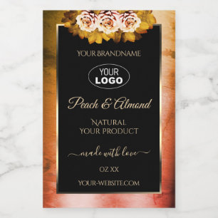 Floral Orange Red Marble Black Product Labels Logo