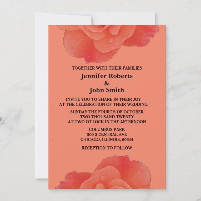 Floral Orange Rose Rustic Fall Autumn Cool Wedding Invitation (Front)