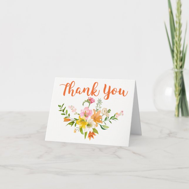 Floral Orange Thank You Lily Flowers Pink Card (Front)