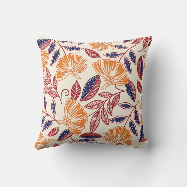 Floral Orange Tropical Exotic Cushion (Back)