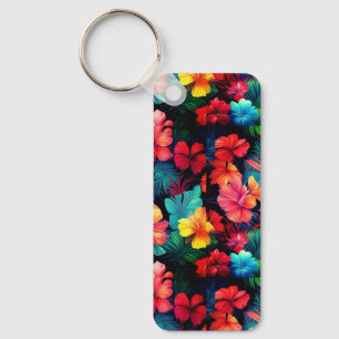 Floral Orange Tropical Flowers Leaves-66771 Key Ring