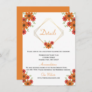 Floral Orange Wedding Details Country Fall Rustic Invitation