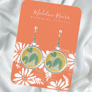 Floral Orange White Handmade Earring Display Card