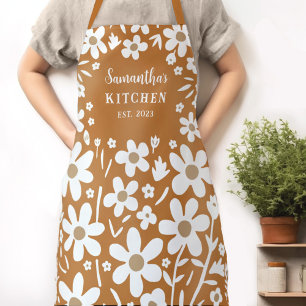 Floral Orange White Women's Apron