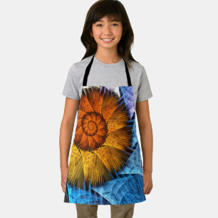 Floral Orange Yellow Blue Abstract Art Apron