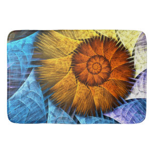 Floral Orange Yellow Blue Abstract Art Bath Mat