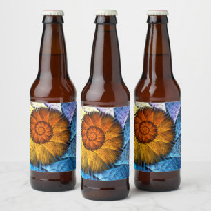 Floral Orange Yellow Blue Abstract Art Beer Bottle Label