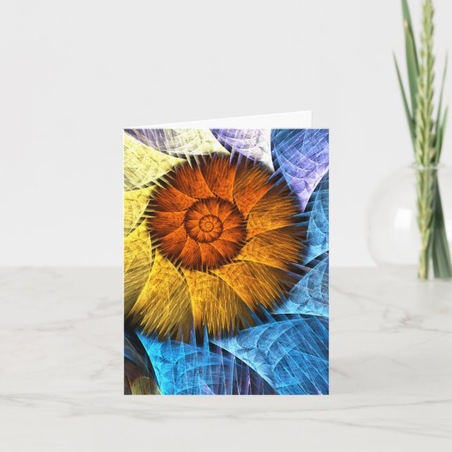 Floral Orange Yellow Blue Abstract Art Card (Front)
