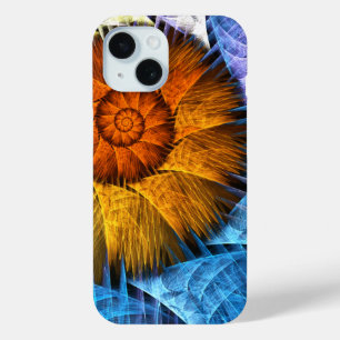 Floral Orange Yellow Blue Abstract Art iPhone 15 Case