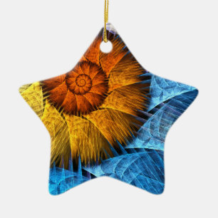 Floral Orange Yellow Blue Abstract Art Ceramic Ornament
