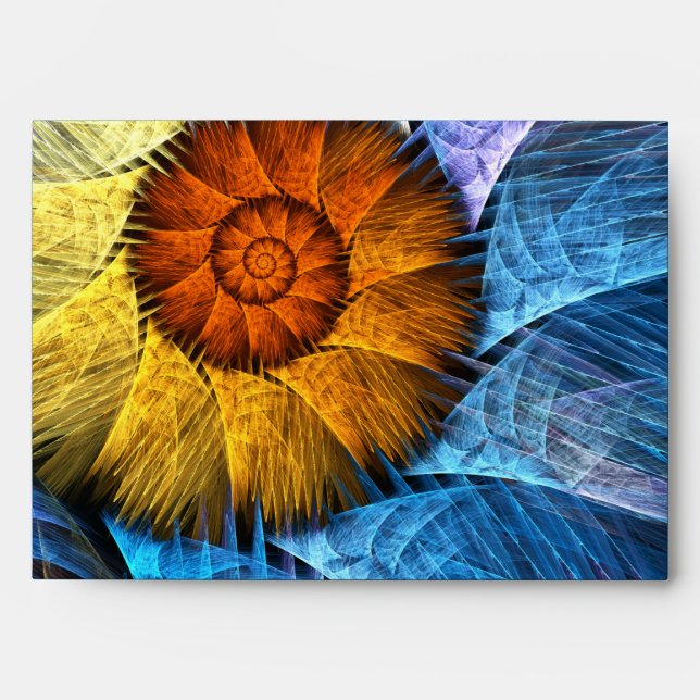 Floral Orange Yellow Blue Abstract Art Envelope (Front)
