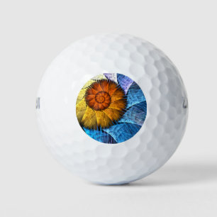 Floral Orange Yellow Blue Abstract Art Golf Balls
